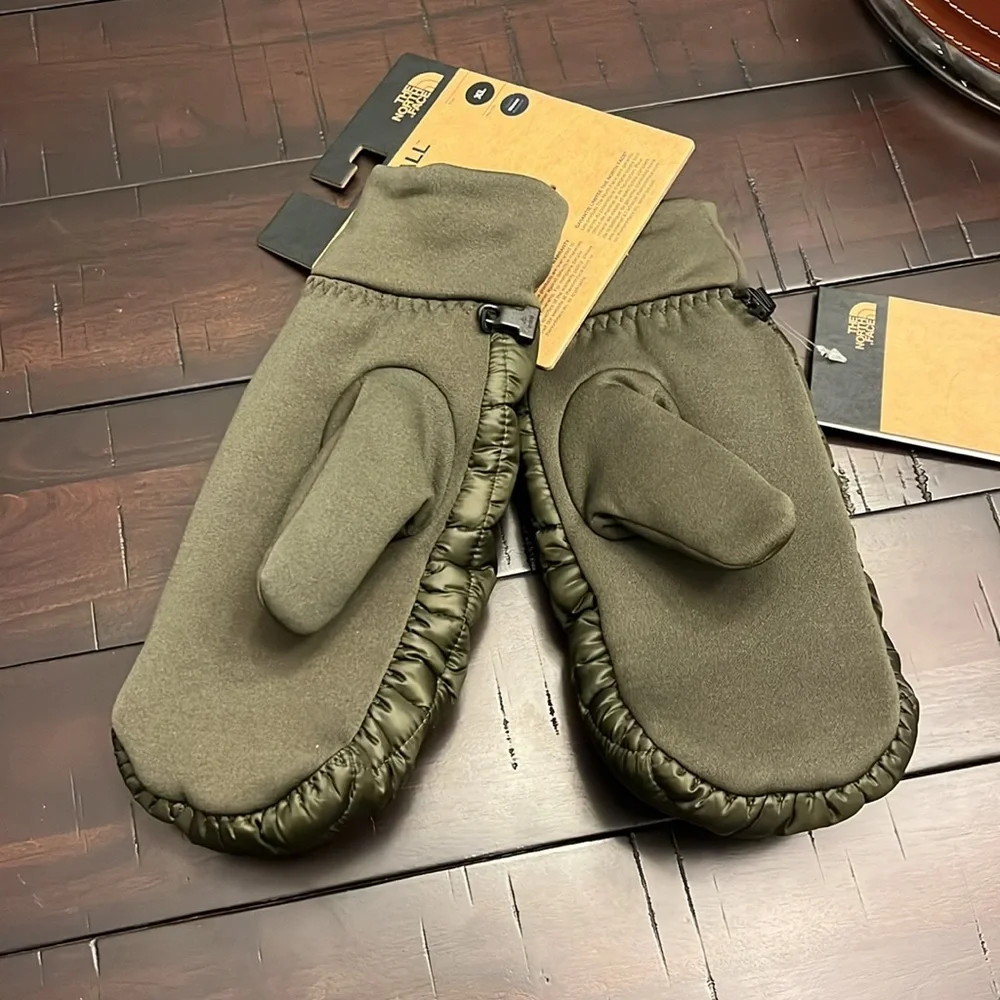 The North Face Thermoball Mittens Mitts Taupe green new Quilted Mens Size XL - Picture 3 of 9